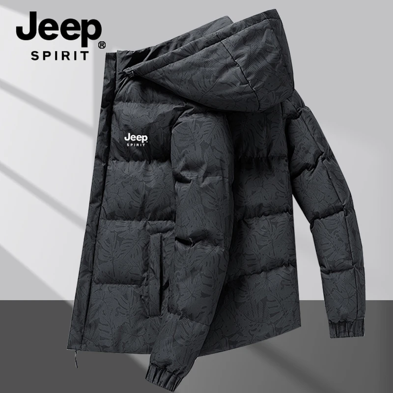 JEEP吉普2024加绒宽松保暖百搭棉衣加厚连帽休闲男士迷彩棉服外套