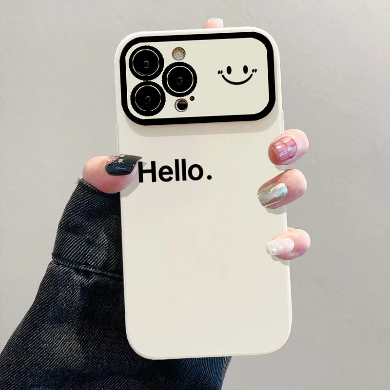 苹果/华为/OPPO/荣耀/VIVO/小米大视窗简约Hello笑脸全包手机壳新