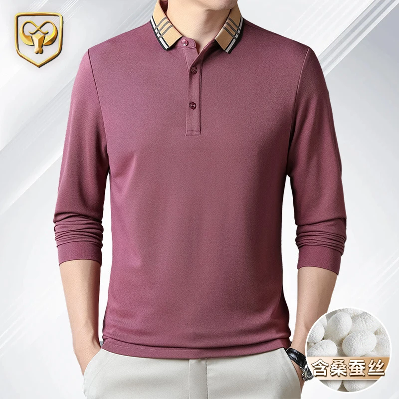 东牛含桑蚕丝羊毛混纺高端polo衫男长袖高档品质男装休闲