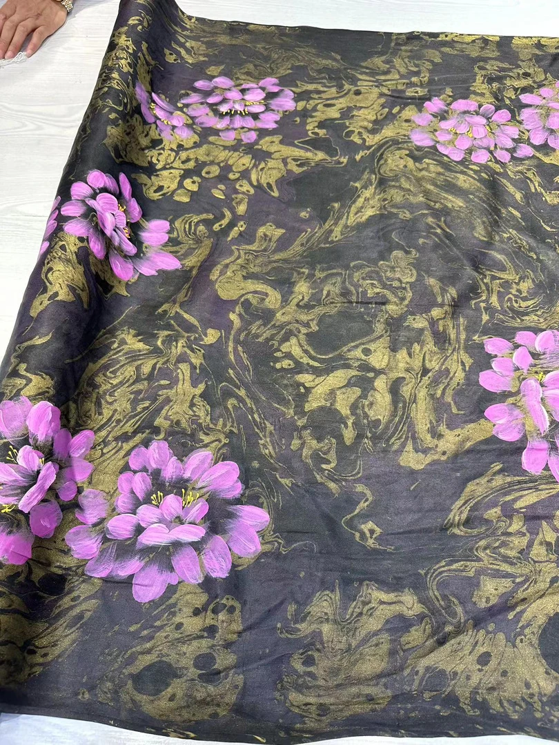 【粉色牡丹】112门幅30姆墨池纯手绘面料 半米链接 不支持退换