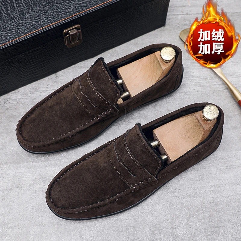 男加绒款豆豆鞋冬季保暖棉鞋休闲懒人鞋防滑软底套脚时尚百搭男鞋