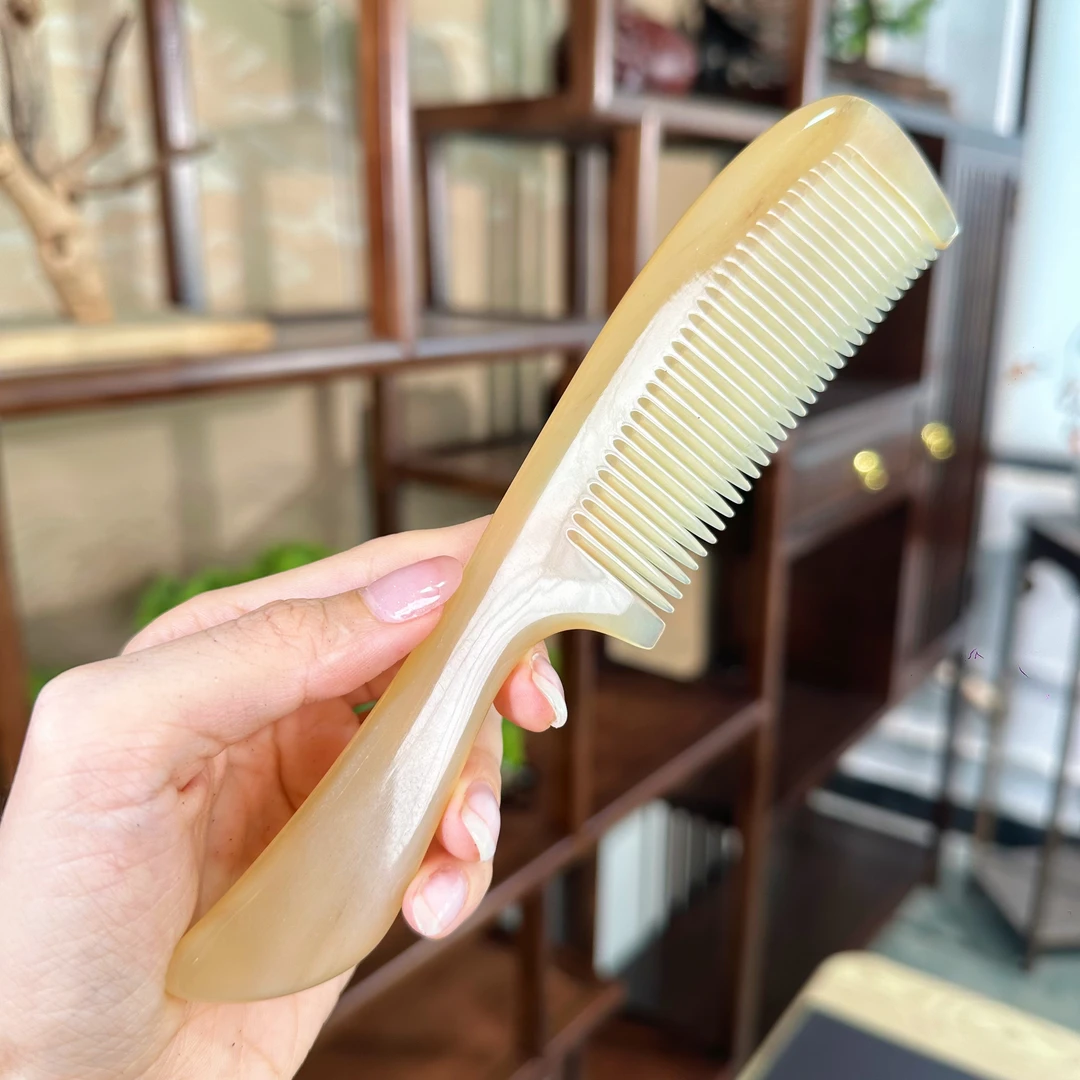 【毛犀】黄牛角梳精品加厚密齿家用窈窕不卡发挂发防静电大号细齿