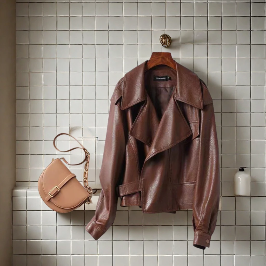 海宁真皮2025春秋新款绵羊皮皮衣外套宽松休闲机车时尚皮夹克显瘦