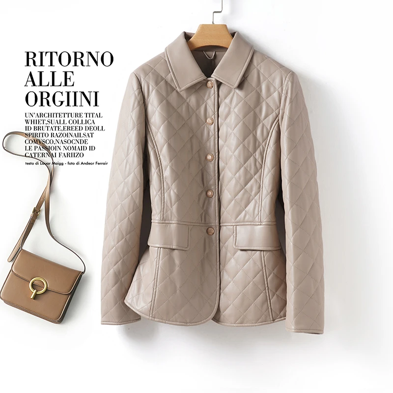 真皮皮衣女短款修身2025春秋新款棉服女保暖加厚复古纯色加棉外套