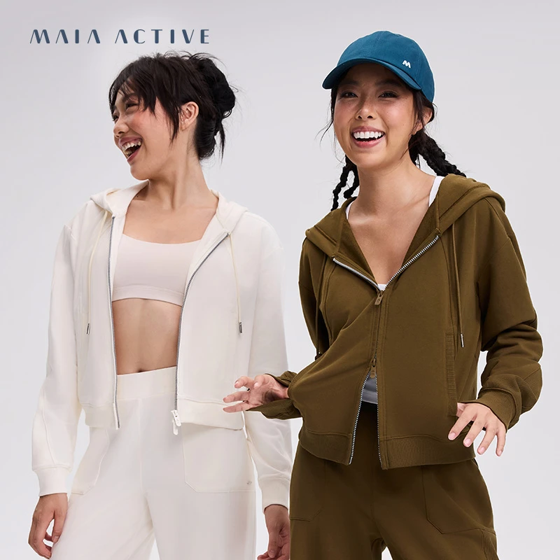 MAIAACTIVE 休闲连帽双头拉链柔软亲肤百搭上衣夹克外套 242JK102