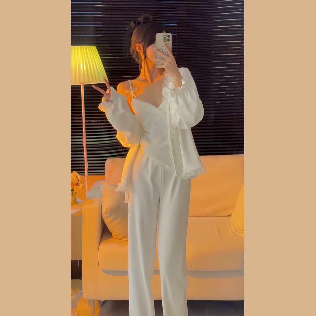 【半熟芝士】海岛绒冬日居家限定版睡衣女士长袖双面绒家居服三件套