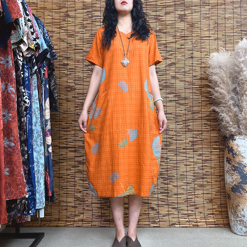 1999#夏季新款大码女装A字版时尚宽松显瘦复古茧型休闲印花连衣裙