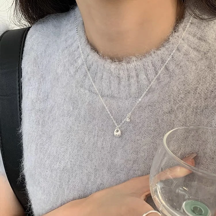 坠链均925银 简约小众设计感日常百搭圆珠小巧银坨子s925银项链