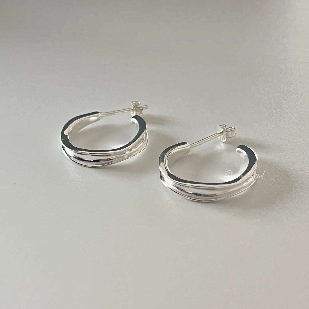 925银耳饰 百搭基础款简约凹凸面不规则c形s925银耳环