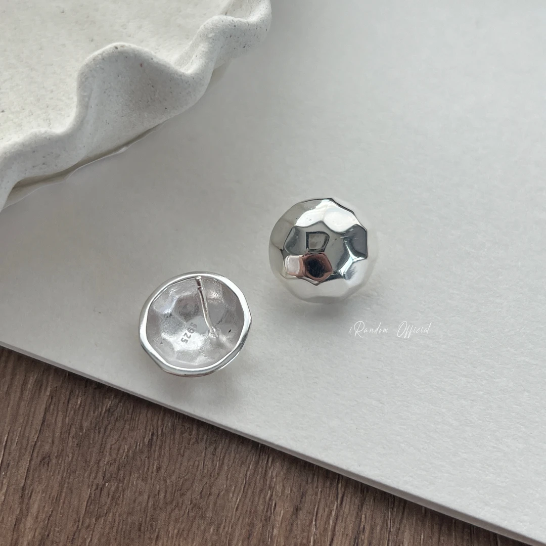 925银耳饰 极简约多面半圆球镜面s925银耳钉耳环