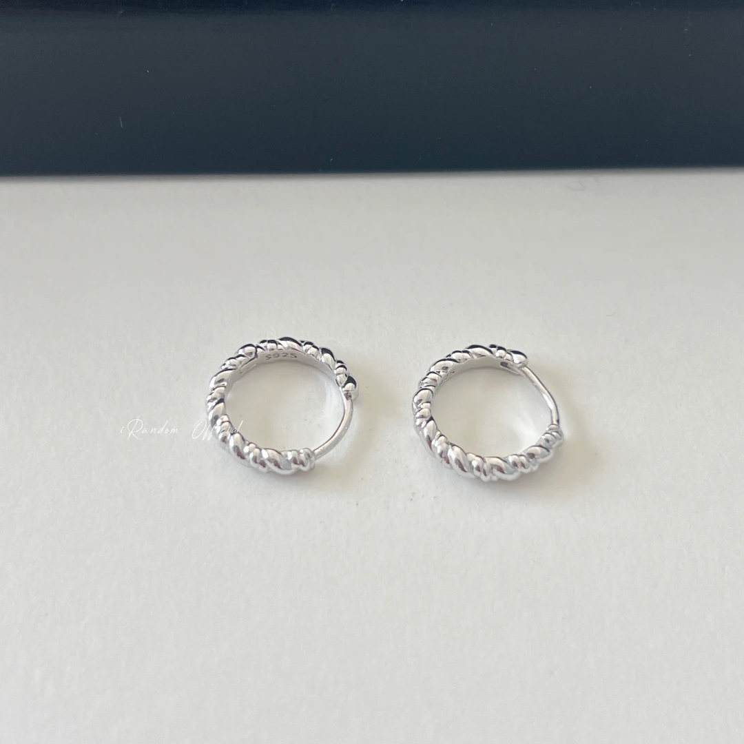 925银耳饰 简约通勤百搭日常编织扭纹麻花s925银小巧耳圈耳扣