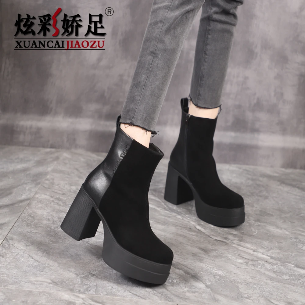 马丁女靴子2024新款秋冬女鞋真皮靴粗跟高跟厚底加绒棉鞋中筒短靴