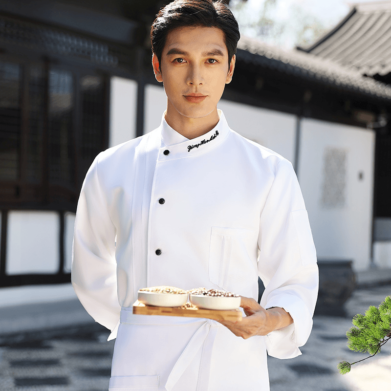 新款酒店厨师工作服男长袖秋冬装透气时尚餐饮饭店后厨套装厨师服