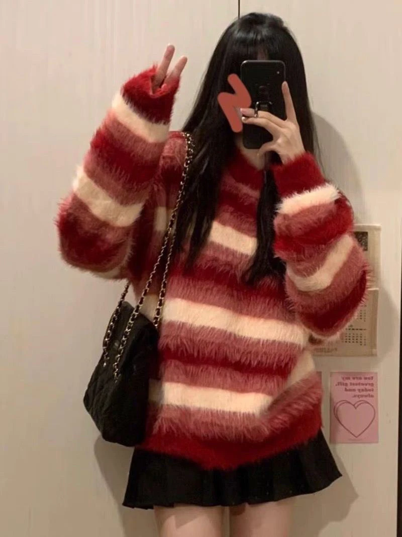 小小月【001-100】毛衣针织衫网红百搭慵懒风韩版秋冬宽松ins外穿