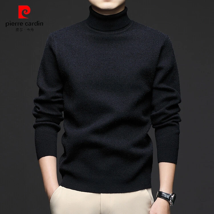 皮尔卡丹高领加绒羊毛衫中年双翻领加厚保暖毛衣一体绒打底衫男