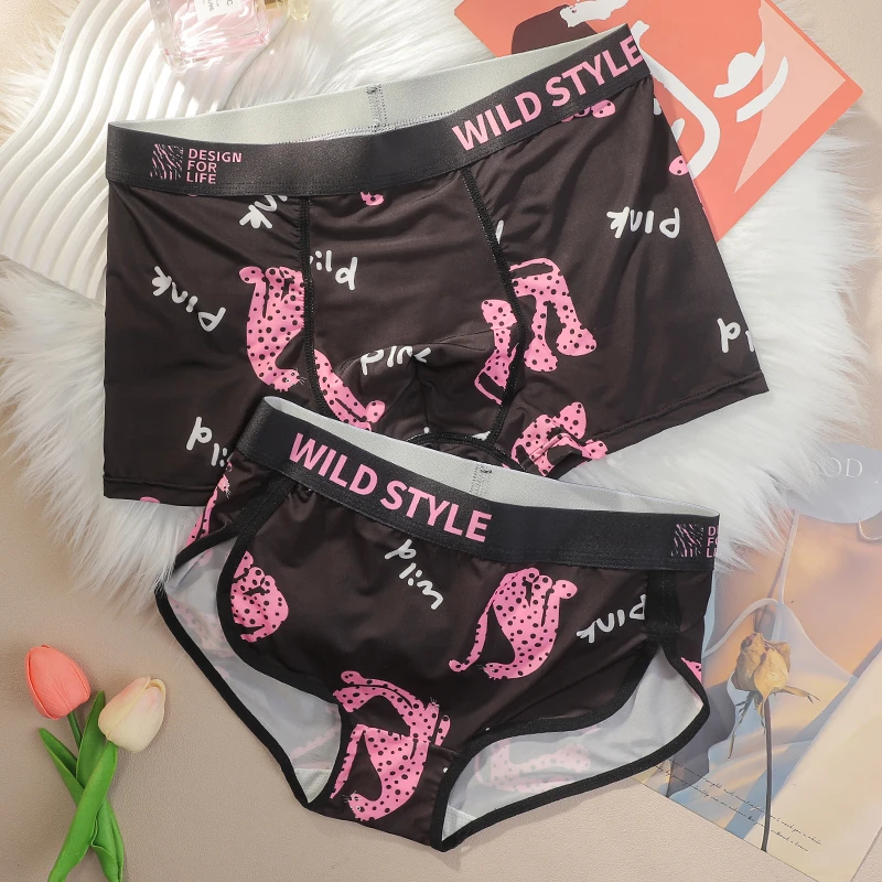 2条装情侣内裤一男一女性感纯欲可爱风卡通夫妻内衣裤衩豹纹套装