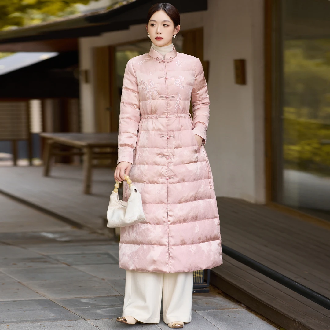 【G097】轻薄国风羽绒服女款冬季唐装过膝中长款鸭绒保暖中式棉服