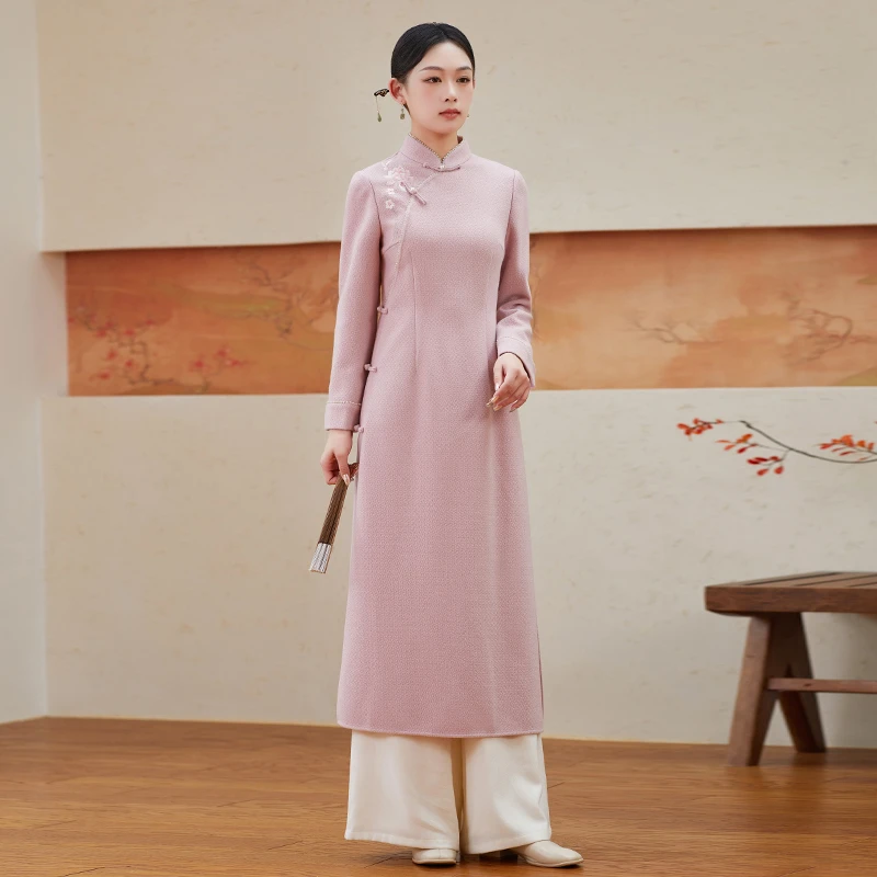 中式文艺复古气质中国风中长款加厚改良国风旗袍连衣裙【F187】