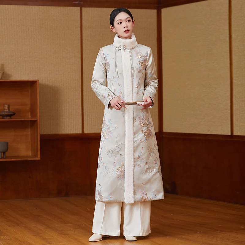 秋冬中国风绣花中长款复古新中式优雅棉服【F243 】