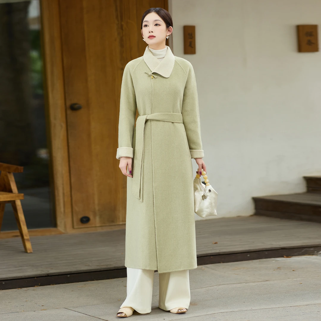 G038毛呢大衣女外套秋冬高级感新中式羊绒2025新款气质中长款上衣