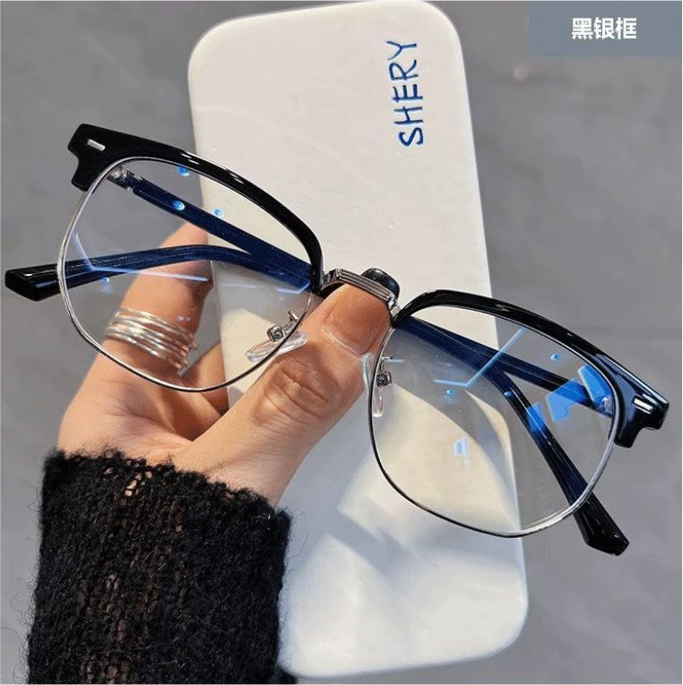 小红书同款眉线斯文理工男半框眼镜近视女韩版潮流素颜潮流防蓝光