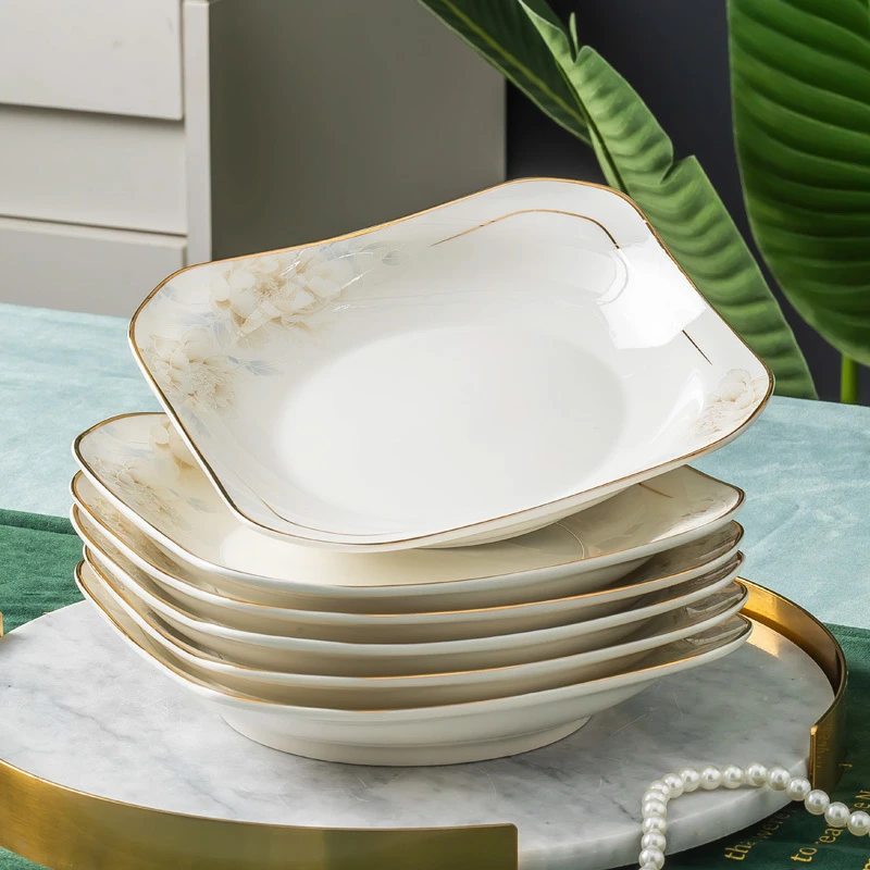 国色天香陶瓷盘子菜盘家用7.5英寸如意盘4个装送2个盘碟餐具套装