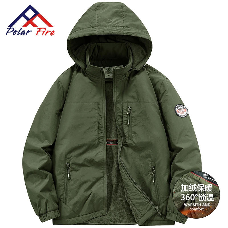 极地火户外山系加绒夹克男士冲锋衣休闲工装防风宽松多口袋外套