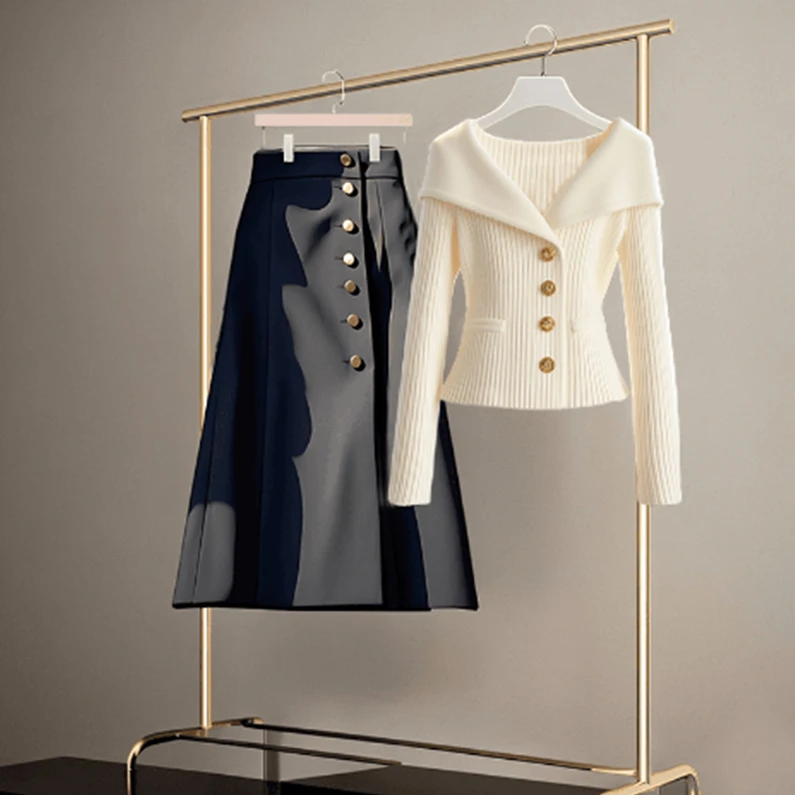 2024秋季搭配一整套时尚轻熟洋气减龄针织毛衣高腰百搭半身裙套装
