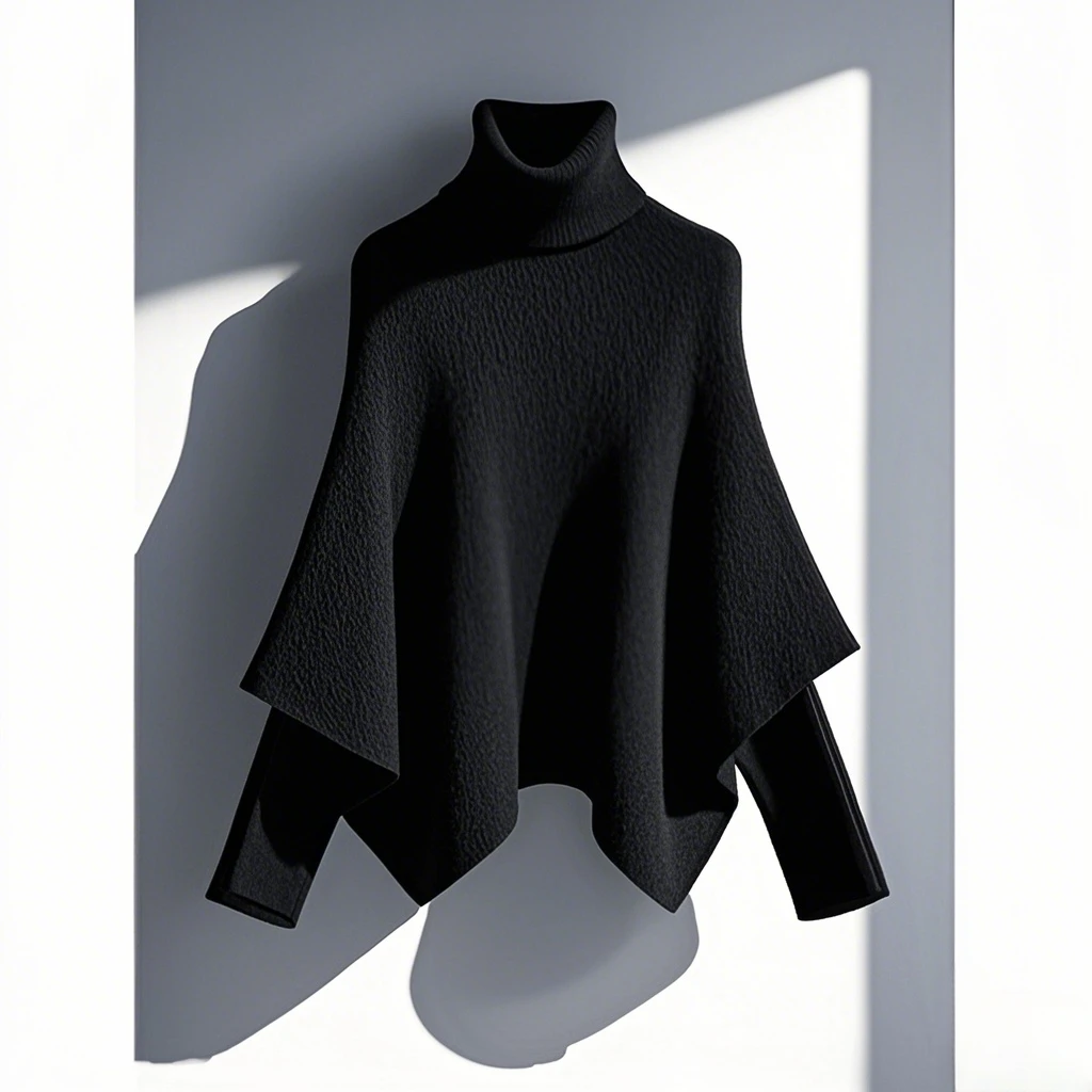 【现货】2025冬季韩系穿搭独特超好看设计感假两件斗篷针织衫毛衣女