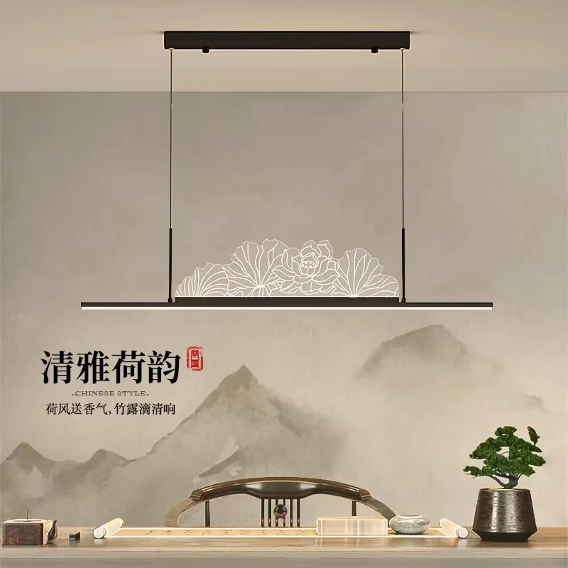 新中式一字长形现代简约创意吧台餐桌禅意书房茶室餐厅长条吊灯