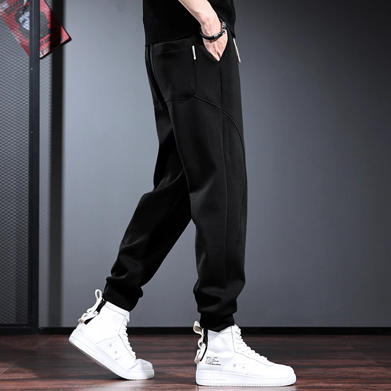 GTRT男士弹力休闲裤秋冬季抽绳大码束脚运动裤高级感黑色重磅冬暖