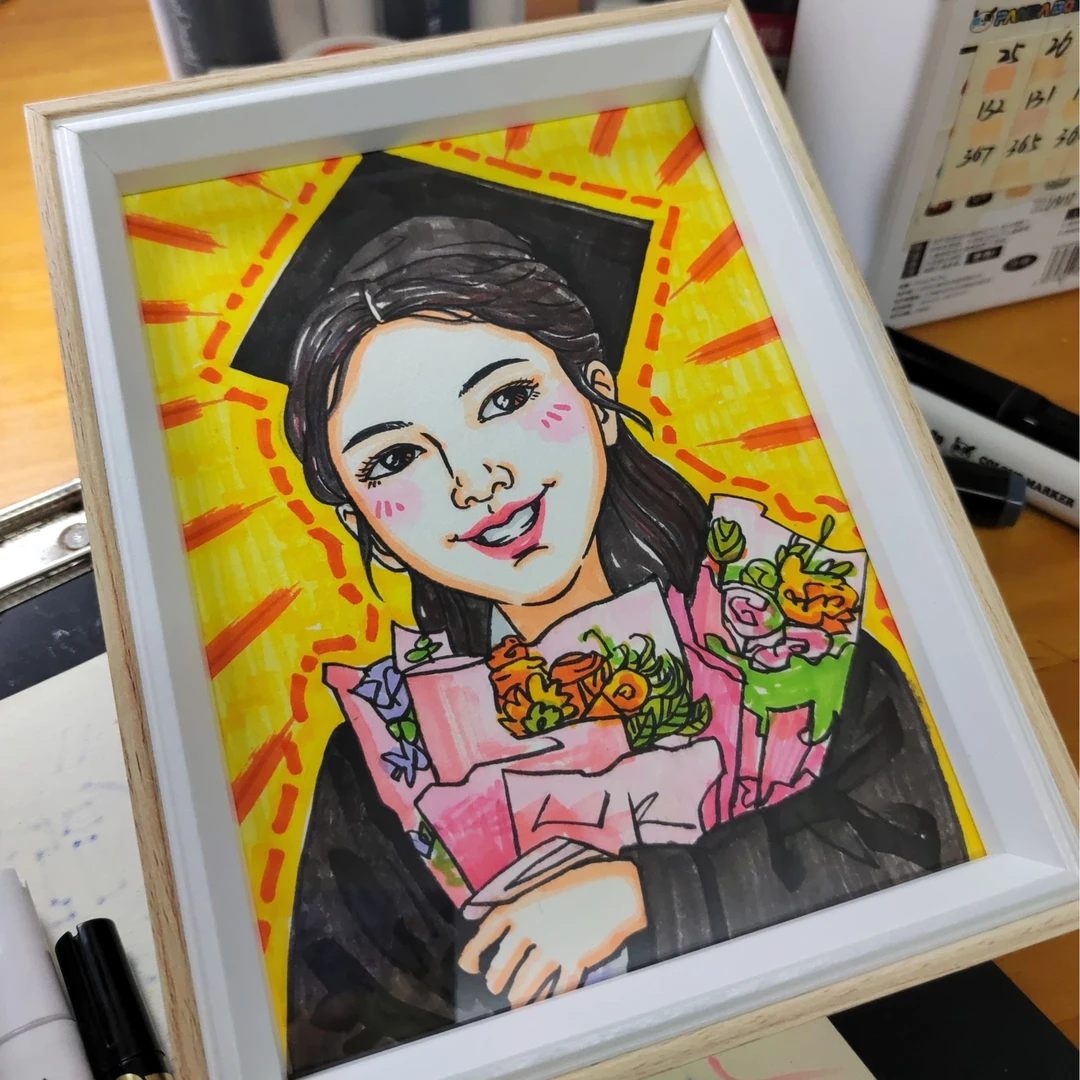 【单人】8寸肖像画，来照片定制，带相框，包邮（15*20cm）