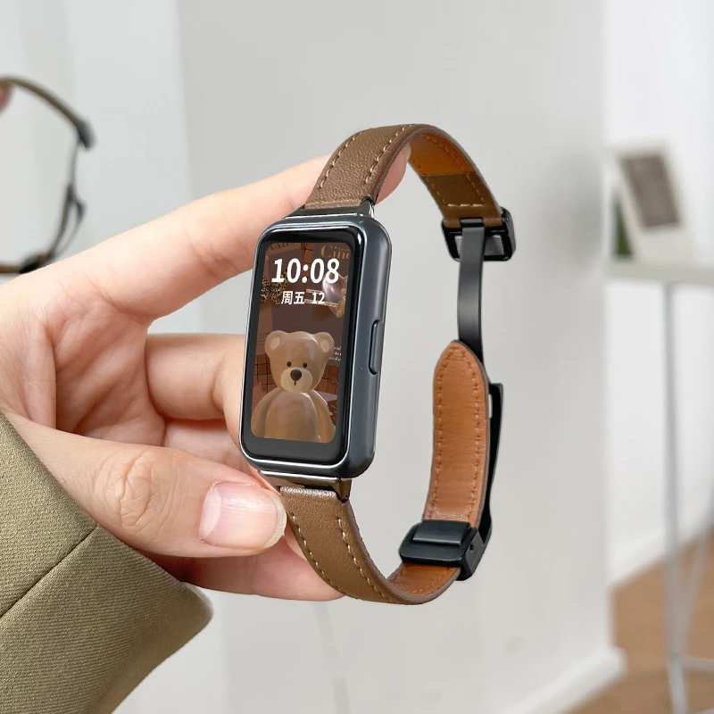 华为手环8/7nfc版band6pro腕带智能荣耀手表带金属磁吸卡扣真皮女