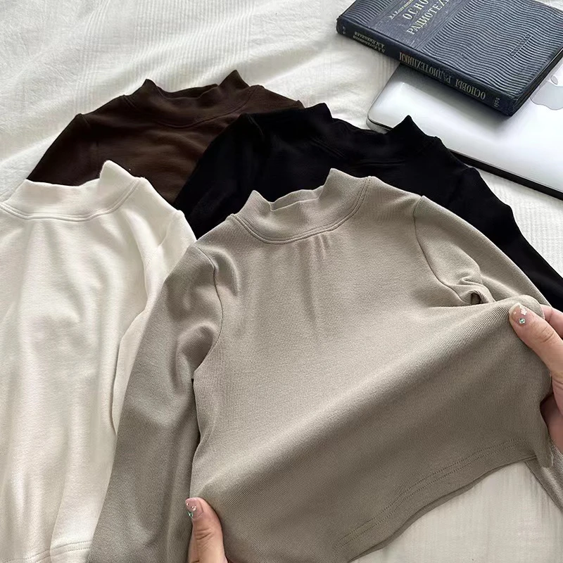 XJ儿童纯色半高领打底衫秋冬新款女童韩版纯色针织衫上衣