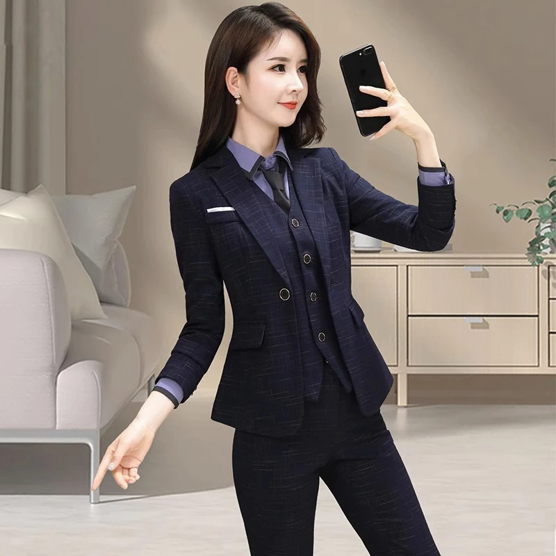 春秋显瘦女士时尚职业装上班正装小西装套裙前台气质经理修身套装