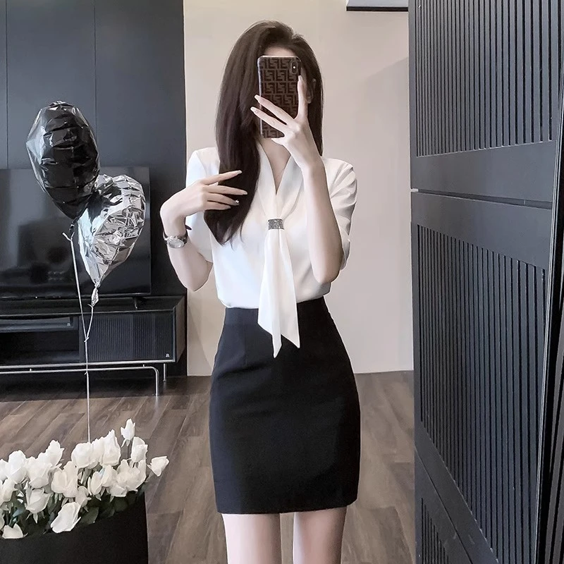 包臀气质女装衬衣套装夏季空姐制服前台接待衬衫包裙显瘦工作服