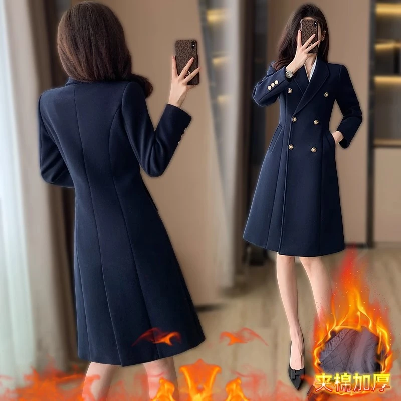 加厚夹棉职业装毛呢大衣女冬加厚呢子外套珠宝店中长款工装工作服