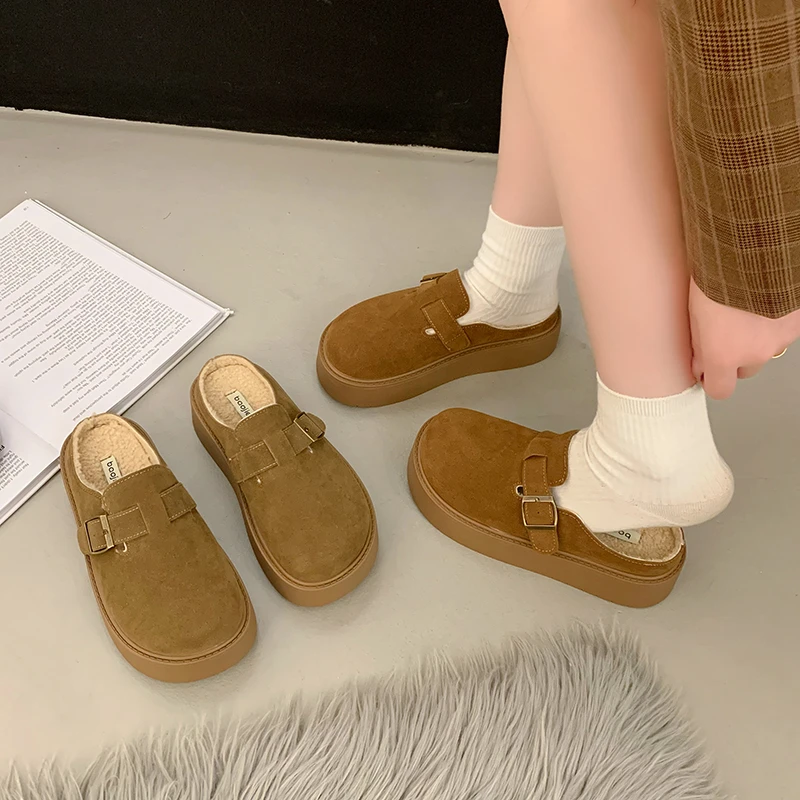 2024冬季新款包头半拖棉鞋女加绒保暖厚底防滑棉拖鞋外穿时尚百搭