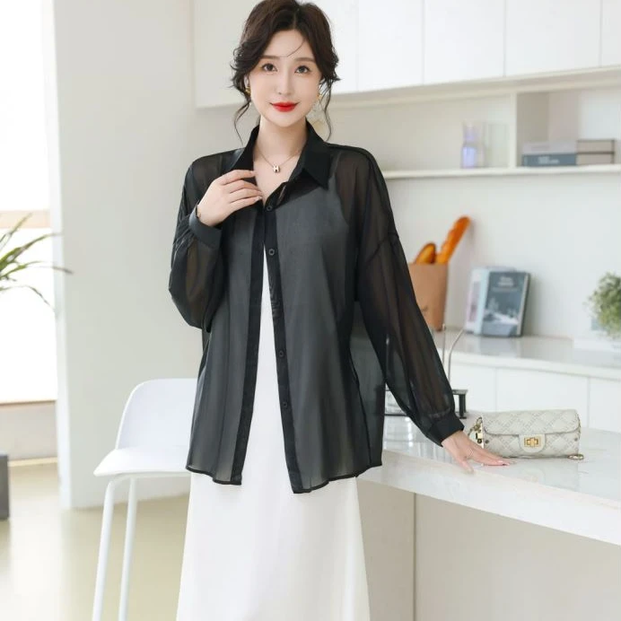 【老板浮力】宽松薄款防晒女士衬衣时尚简约百搭衬衫长袖衬衣女透气