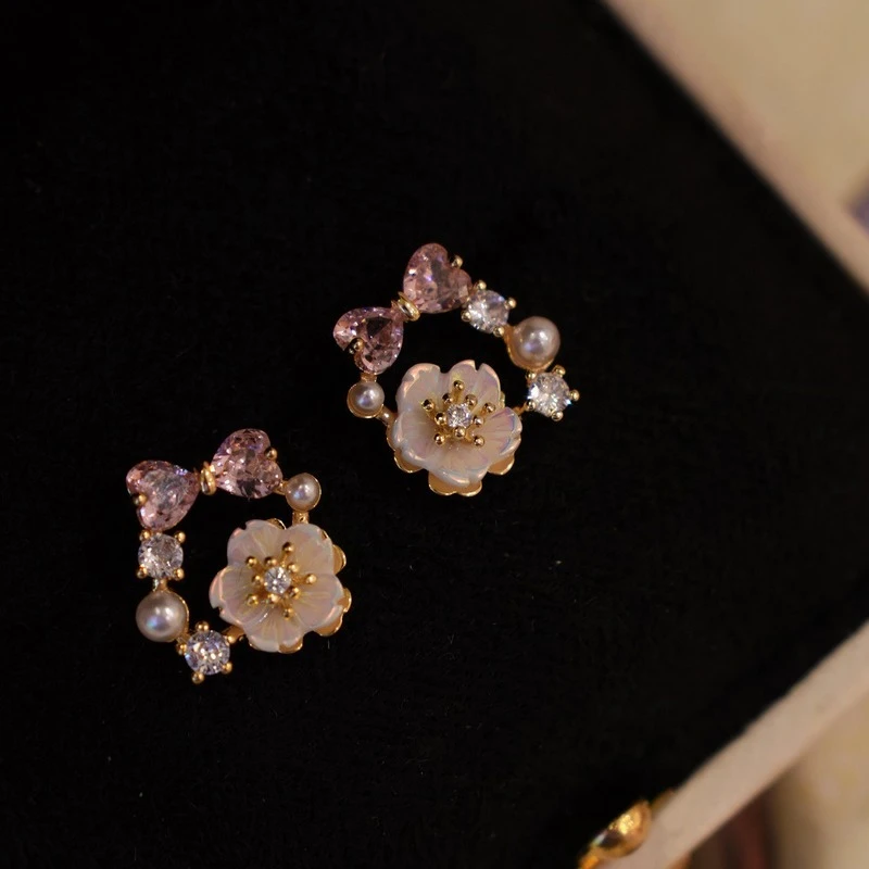 合金耳饰 法式轻奢设计感精致小巧蝴蝶结花朵耳夹/蚊香盘耳夹