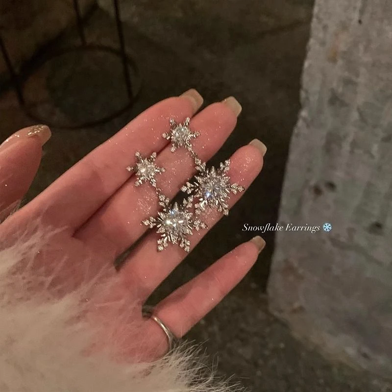 初雪约会~爆闪双雪花耳环精致圣诞耳钉小众气质秋冬百搭绝美耳饰