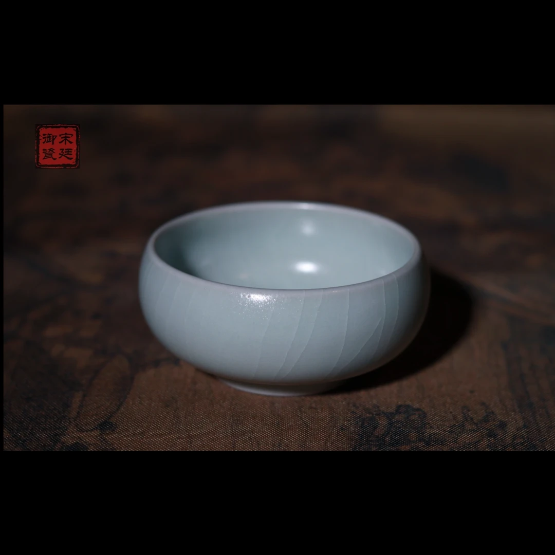 【宋廷御瓷·汝官窑】复烧月白釉禅定杯/容量约60cc