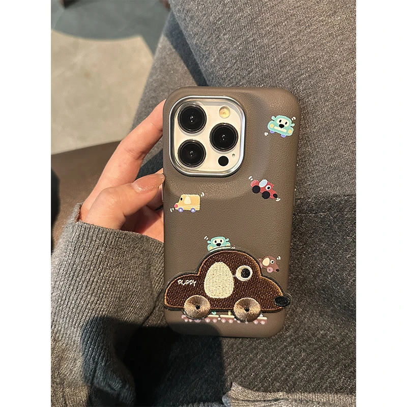 适用苹果16手机壳iPhone15/14promax腊肠狗支架鼓包皮纹保护壳