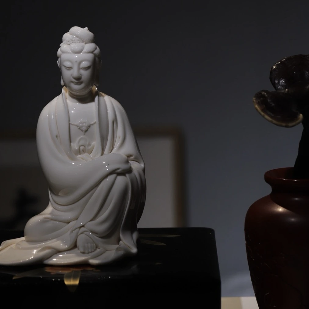 本曼山房 | 李璋高【自在观音】德化白瓷中式手工雕塑摆件陶瓷