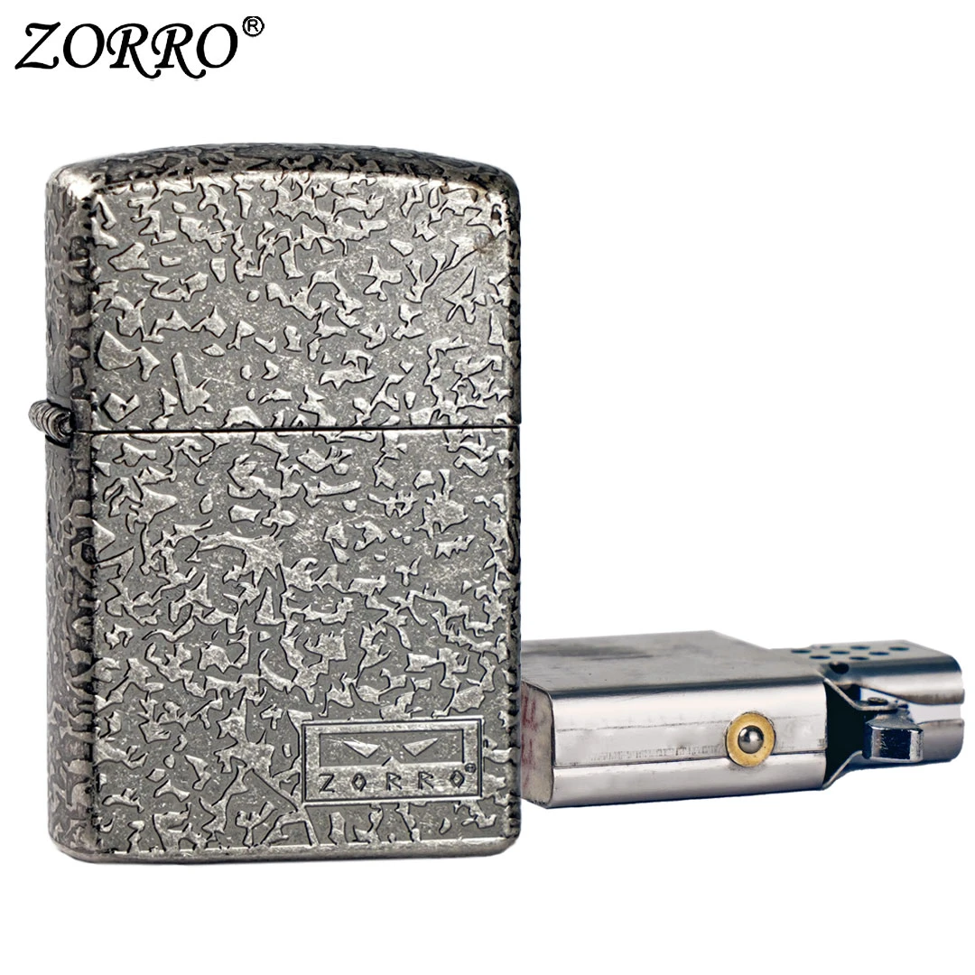 ZORRO佐罗二代弹珠机芯防风煤油打火机古银滚花纹路礼物送男友