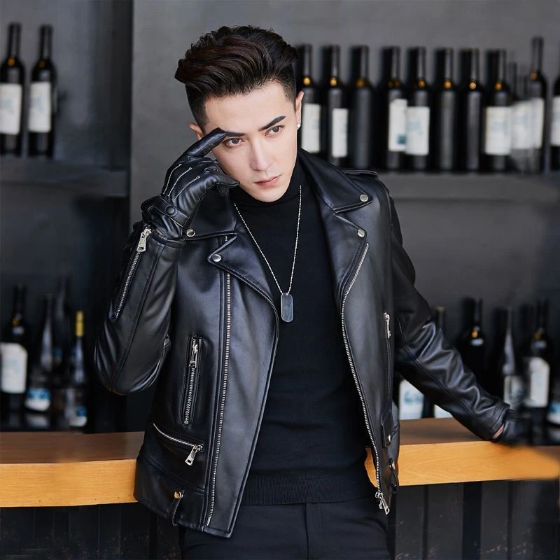 2025春秋新款海宁真皮皮衣男士短款西装领韩版修身机车绵羊皮夹克