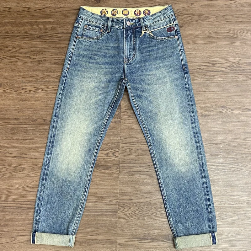 春夏新款赤耳丹宁牛仔裤男高端水洗百搭浅蓝色修身直筒长裤子5929