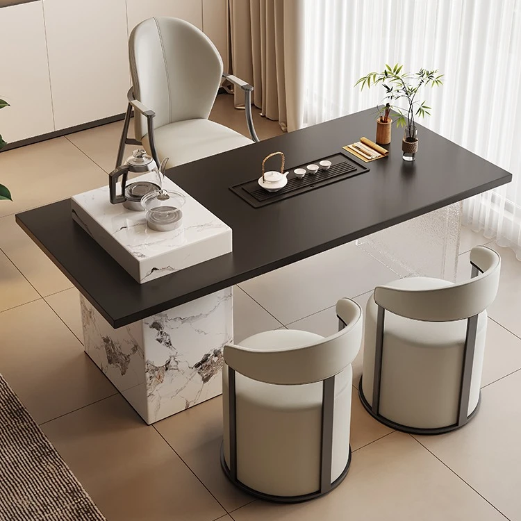 中古风轻奢高级感阳台实木茶桌椅组合简约茶几家用茶台烧水壶一体