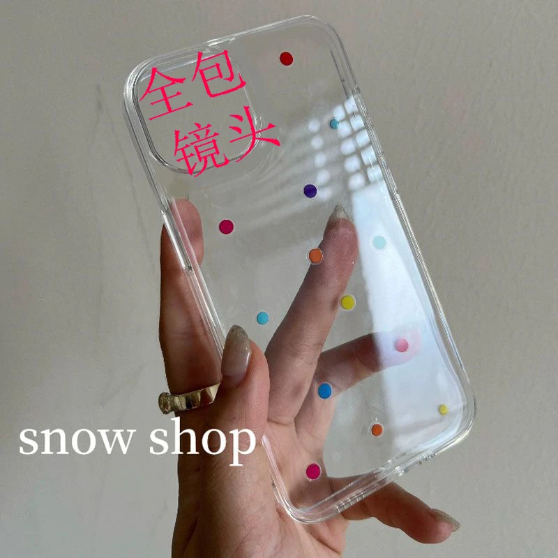 彩色波点高级苹果14Promax手机壳iPhone13软壳15pro透明11/15简约