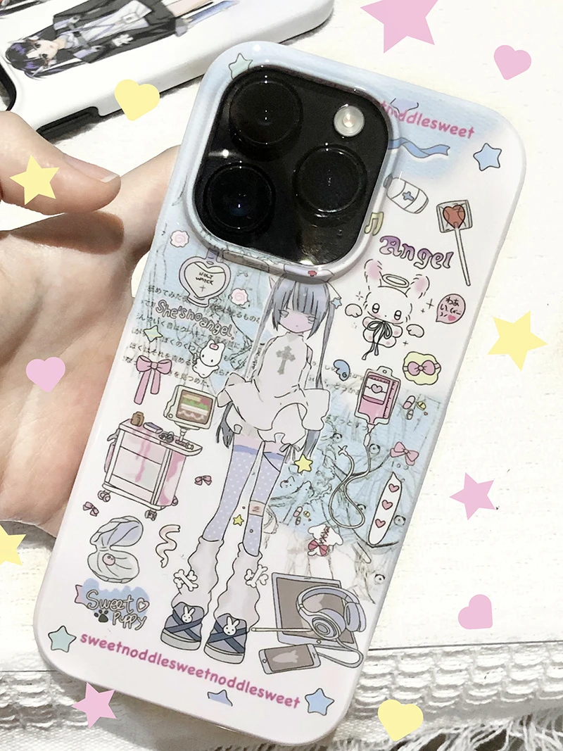 卡通少女艺术生苹果14promax手机壳12/13菲林14/15可爱11/15PRO壳